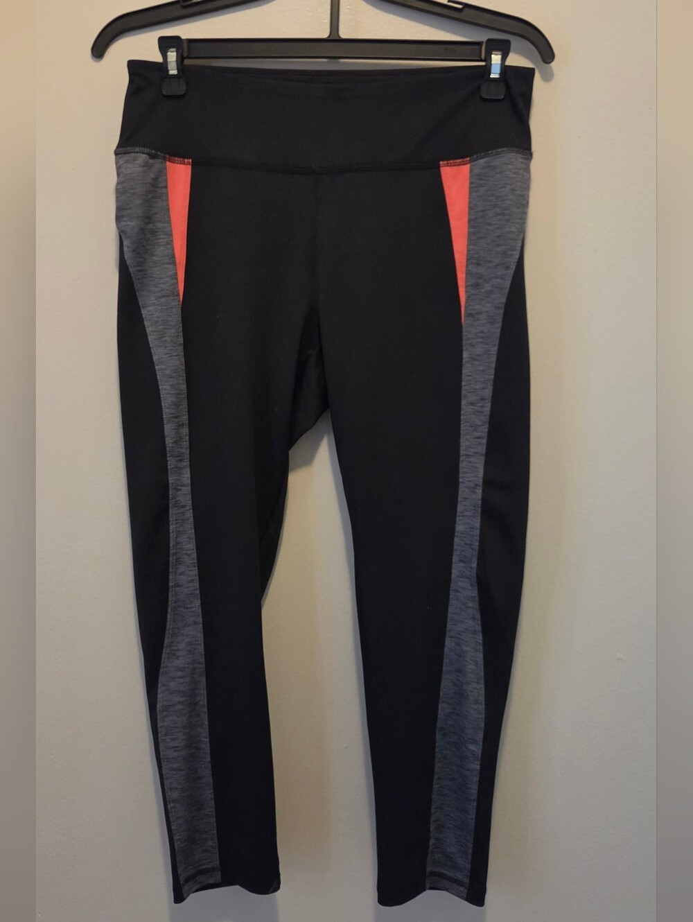 Maurices Black Leggings with Gray Side Panels and Coral Insets